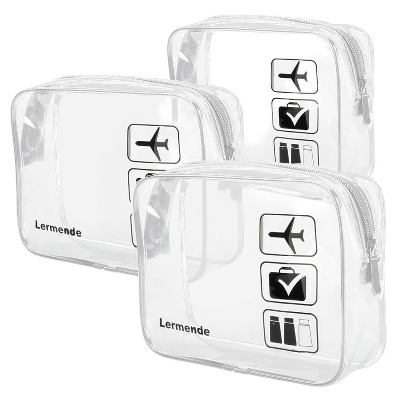 Lermende 2pcs Clear Toiletry Bag TSA Approved Travel Bag,Carry On for Travel,Airport Airline Accessories Compliant Bag,Quart Sized Makeup Cosmetic bag Women Men (Clear, 3 Pack) - Image 1